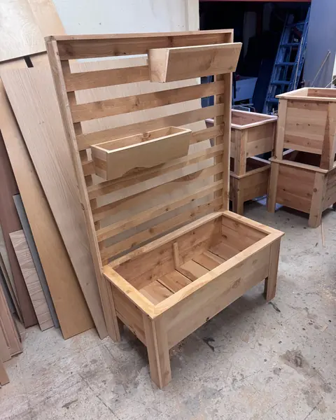 Cedar trellis planter in the Silva Woodworks workshop